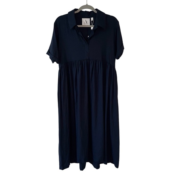 NWT Adeptt 100% Linen Babydoll Midi Shirt Dress Pockets Lagenlook SZ S - Picture 4 of 15